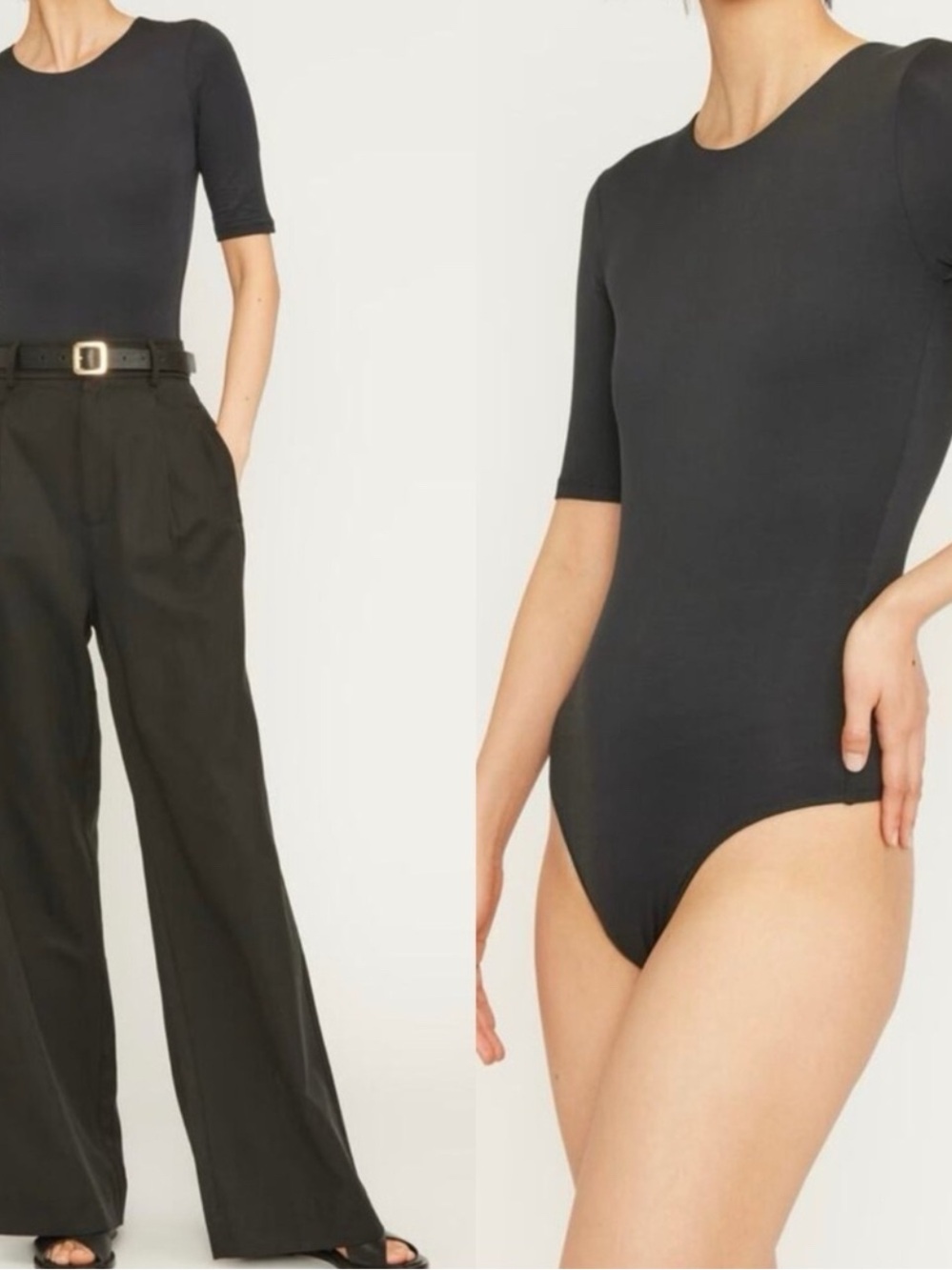 EVERLANE The Short Sleeve Crew 3/4 Black Bodysuit Top size M